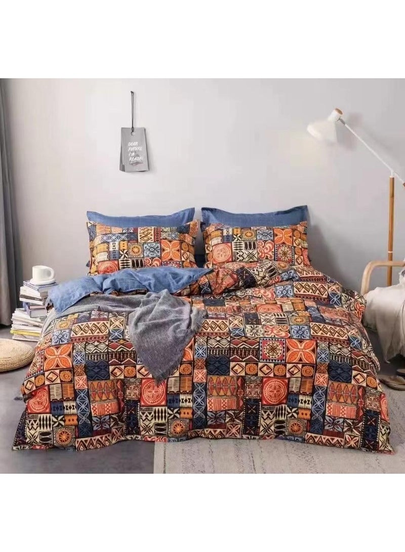 Printed King Size 6 Piece Duvet Cover Set Modern floral and petals Print Bedding Set- Quilt Cover Set Cotton + Polyester